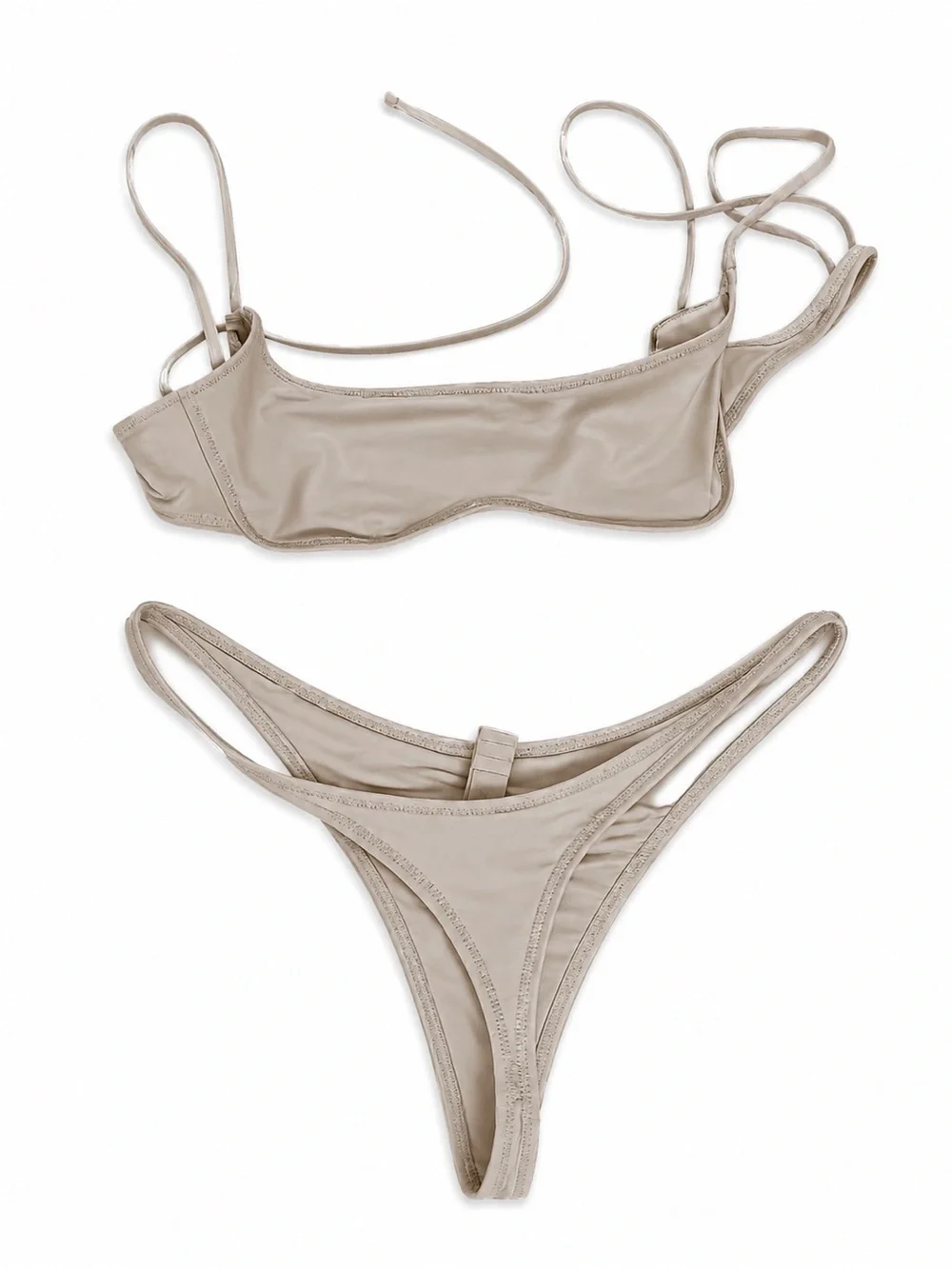 SKIMS Taupe Women's Two-Piece Bikini Set w pull on bottom cover high slit